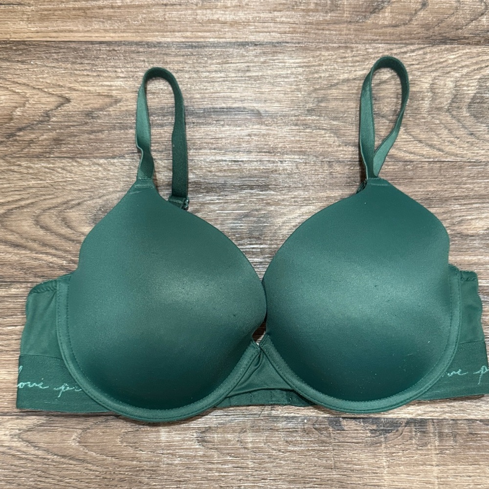 PINK Victoria's Secret Deep Green Wear Everywhere T-Shirt Lightly Lined Bra